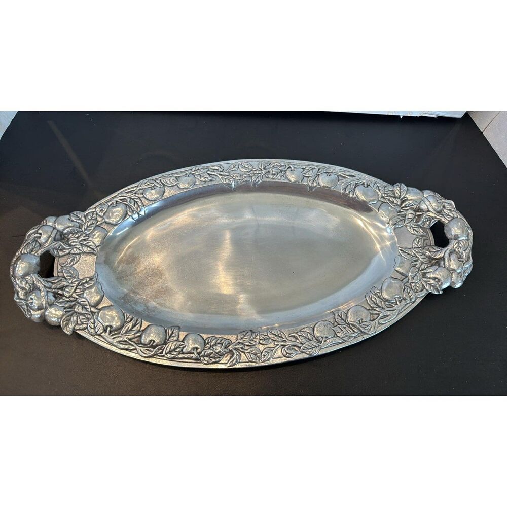 Arthur Court 1988 Aluminum Apple Motif Oval Serving Tray